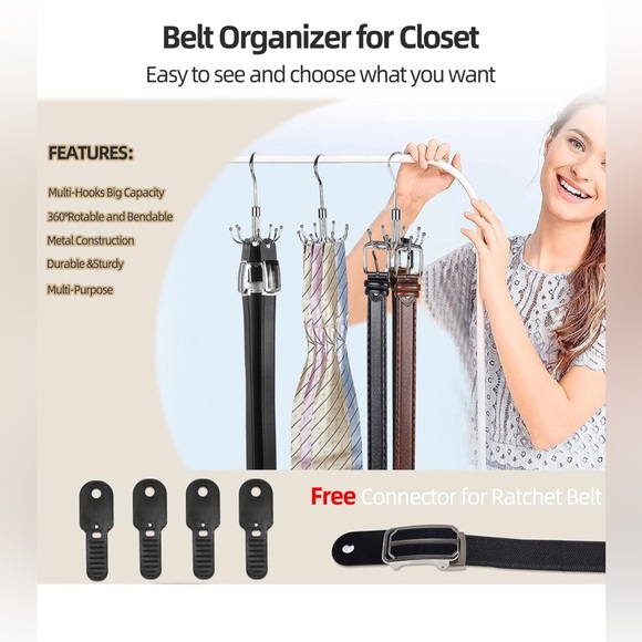 New! Unused! Belt Hanger for Closet, Monalife Metal 360°Rotating Tie and Belt Or - Picture 5 of 10